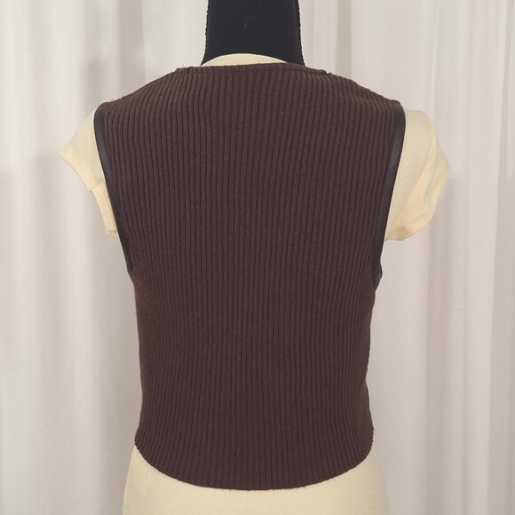 Objects D’Art Brown Pleather & Knit Vest Size Med 90s Artsy Vintage Made in USA - Picture 9 of 16